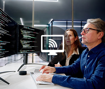 Scientist looking at screen